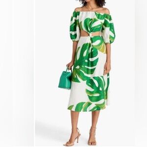 Farm Rio Leaf Print Off-Shoulder Dress